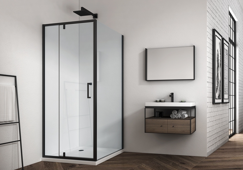 EX-309-2 matsort 6mm 1 fast glas +1 dørglashængsel plus brusevæg med sidepanel