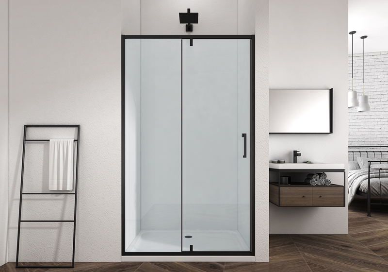 EX-309-2F mat sort 6mm 1 fast glas +1 dør glas hængsel plus brusevæg