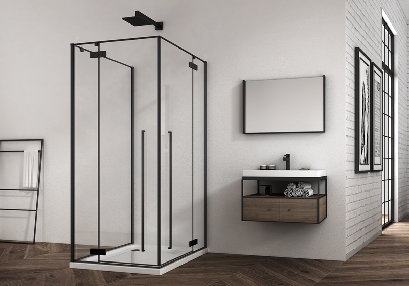EX-427-2 6/8mm med sort 3-sidet glashængsel premium brusekabine
