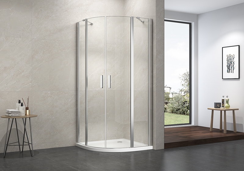 EX-706 6 mm glas kvadrant pivot klassisk bruserum med 2 rustfri stålstøttestang